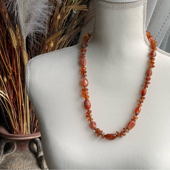 Handmade Polished Carnelian Semi-Precious Gemstones 24" Necklace Hook Clasp - Picture 11 of 11